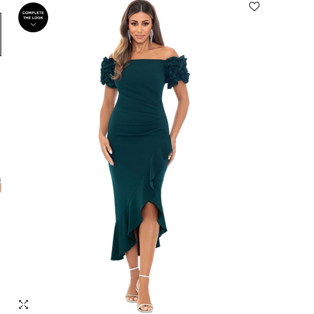 Xscape Petite Off-the-Shoulder Ruffle-Sleeve Midi Dress size 8P